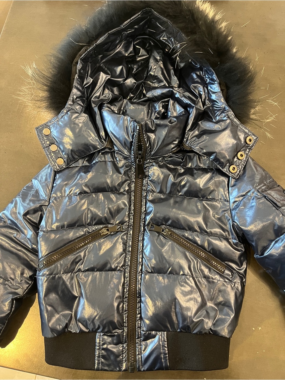 Kids Shiny Navy Puffer Coat with Hood